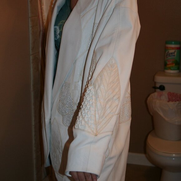 White Genuine Leather Unique Patterned Jacket - Picture 3 of 7